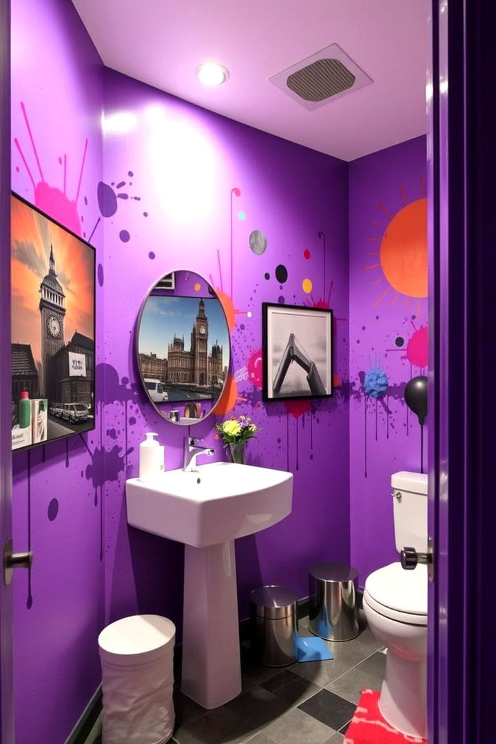 Artistic Purple Wall Murals - 22 Purple Bathroom Ideas