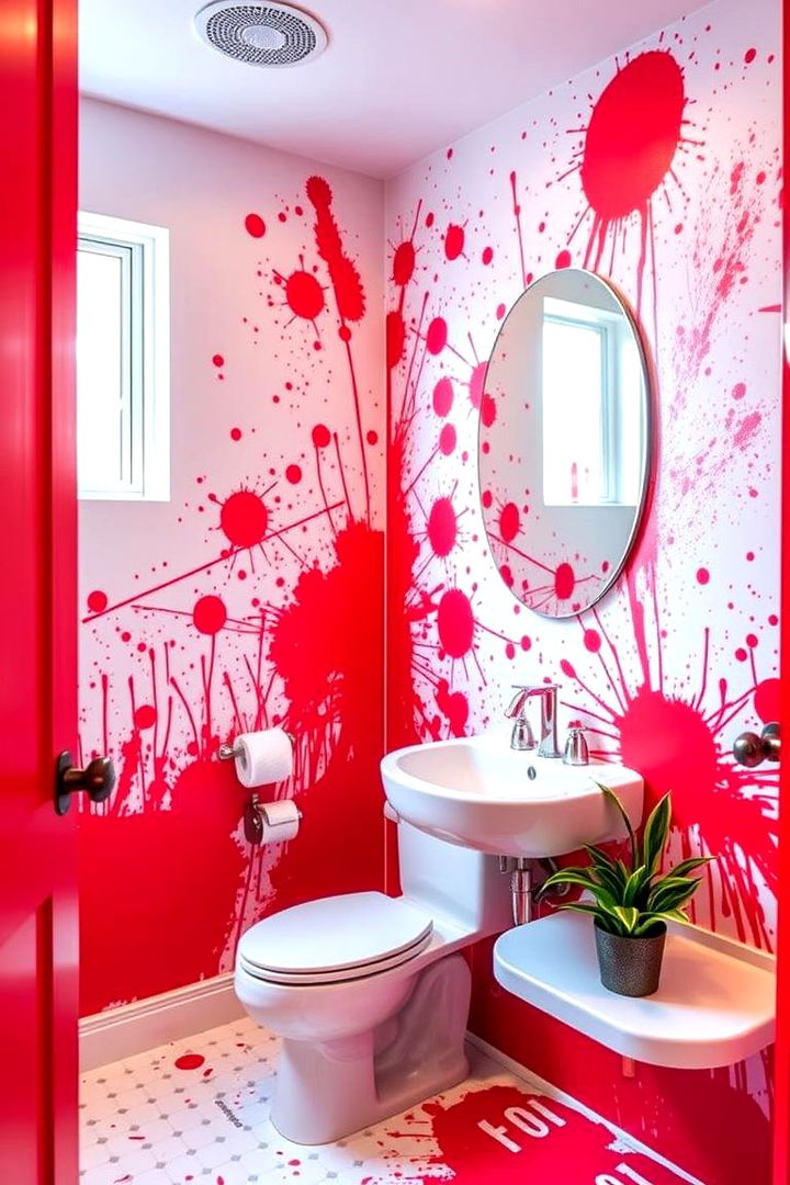 Artistic Red Wall Murals - 22 Red Bathroom Ideas