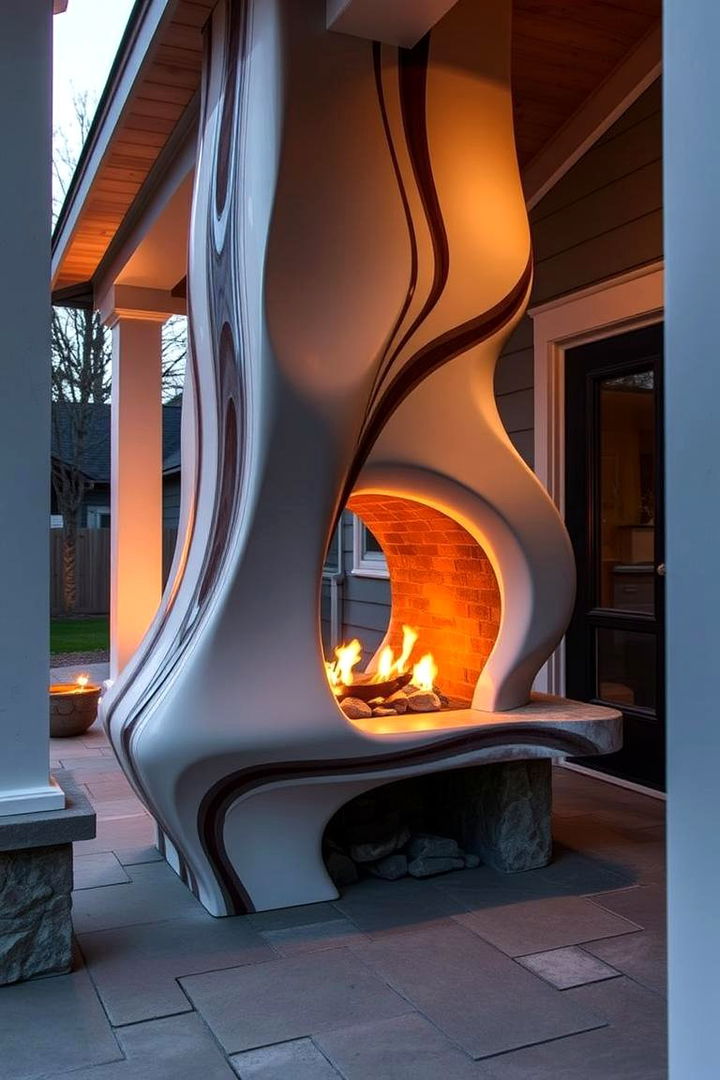 Artistic Sculptural Flame - 22 Porch Fireplace Ideas