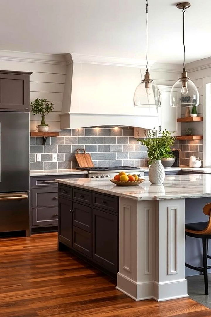 Artistic Shiplap Accents with a Unique Island Design - 22 Kitchen Shiplap Ideas With Kitchen Island Ideas