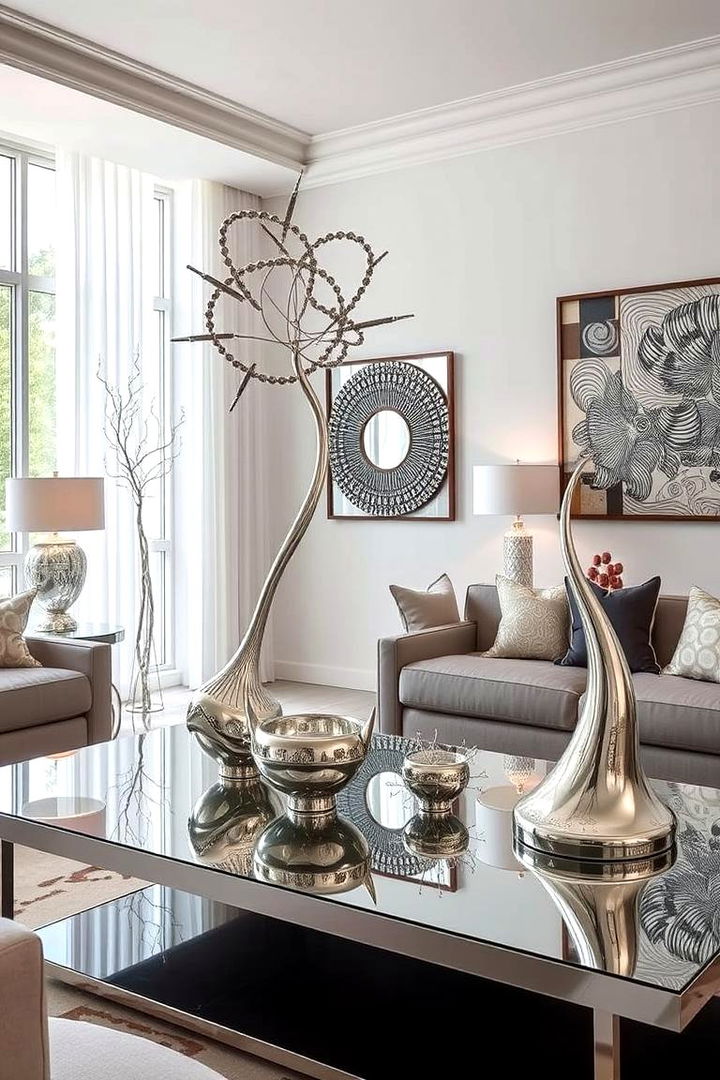 Artistic Silver Sculptures in Living Room - 22 Silver Living Room Ideas