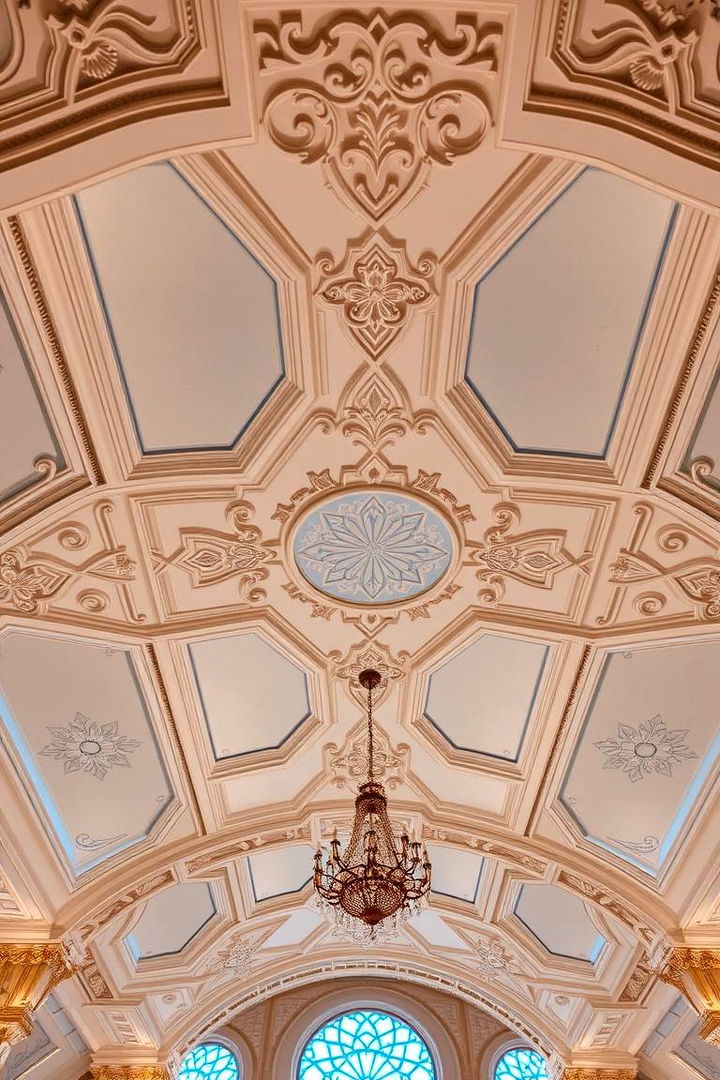 Artistic Sky Blue Ceiling Details - 22 Sky Blue Bedroom Ideas