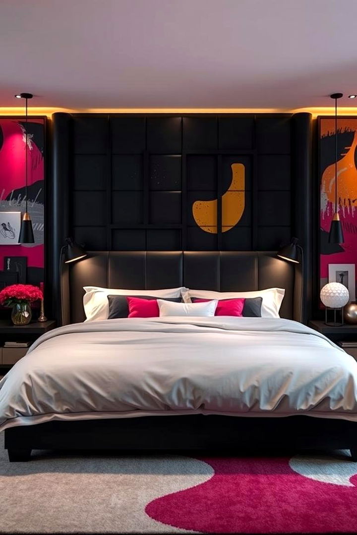 Artistic Statement Black Headboard - 22 Black Headboard Bedroom Ideas
