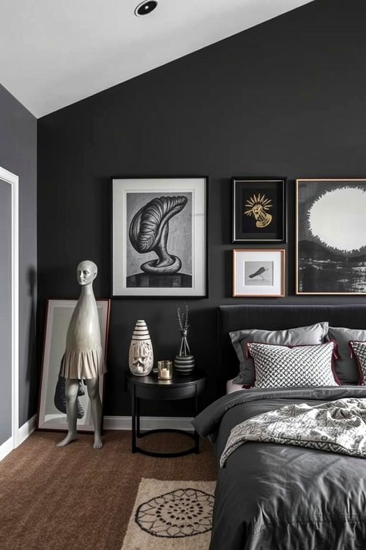 Artistic Statement Pieces - 22 Dark Grey Bedroom Ideas