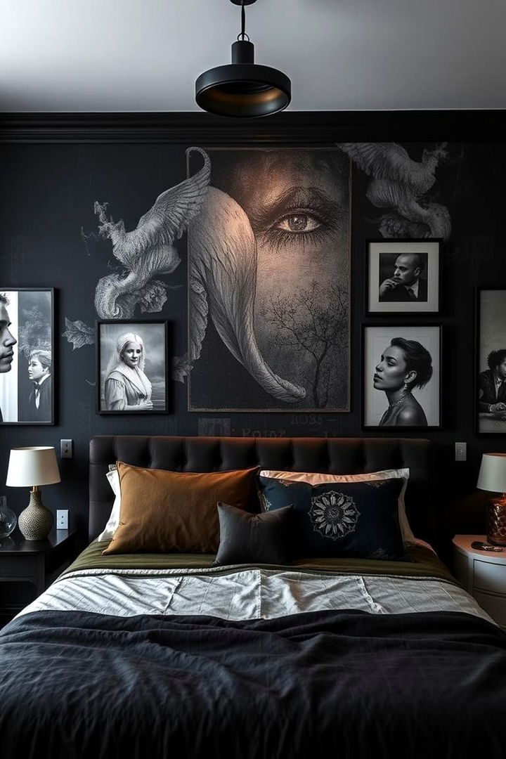 Artistic Statement Walls - 22 Dark Bedroom Ideas