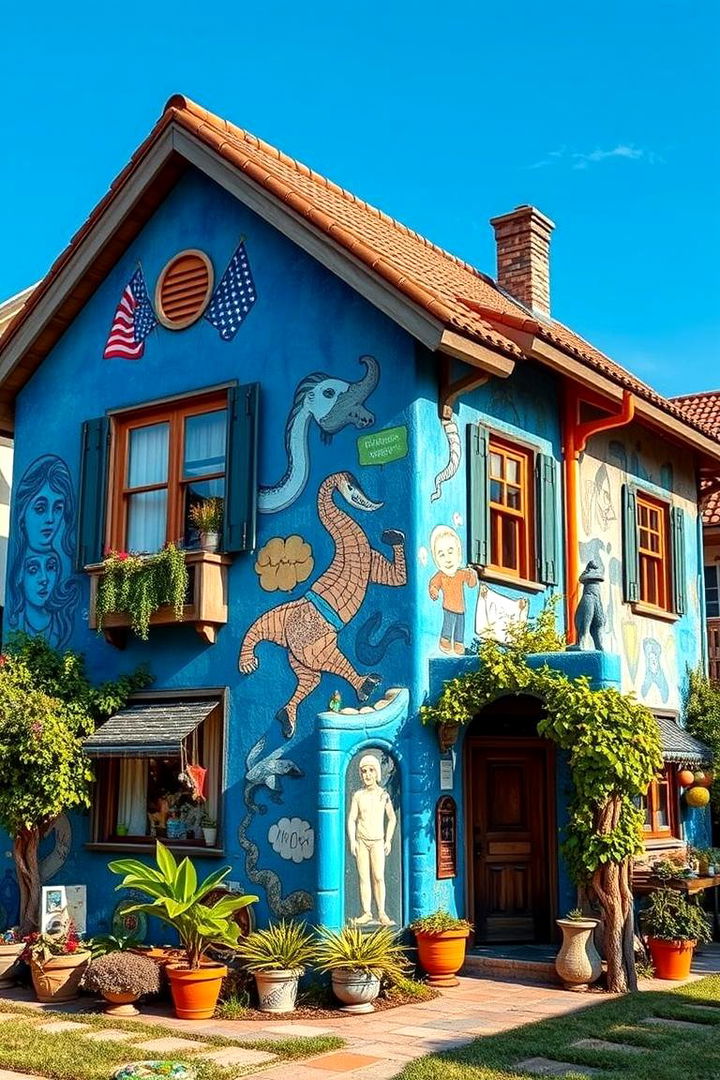 Artistic Statement - 22 blue exterior home with a brown roof ideas