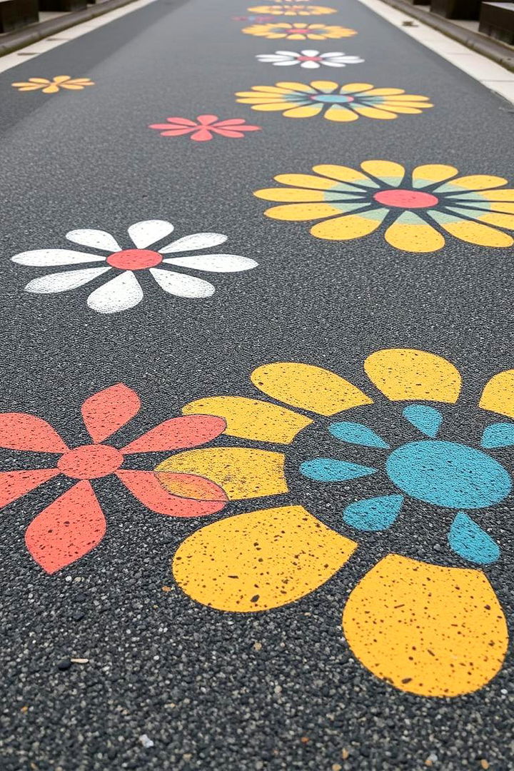 Artistic Stenciled Asphalt Walkway - 22 Asphalt Walkway Ideas