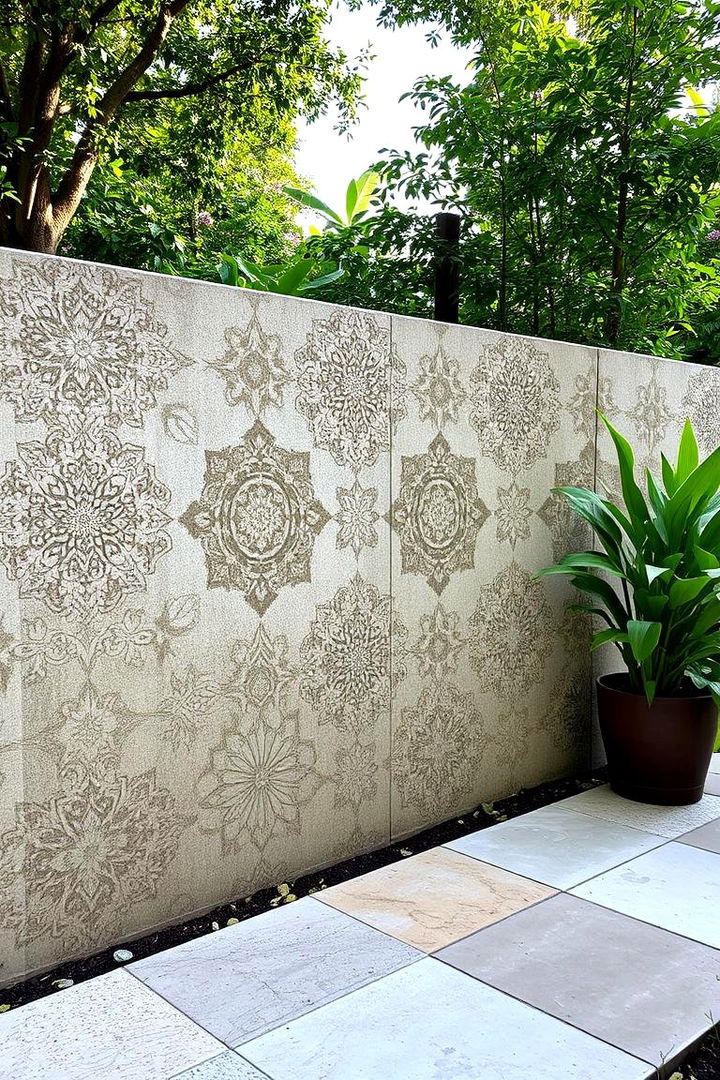 Artistic Stenciled Concrete Walls - 22 Concrete Garden Ideas