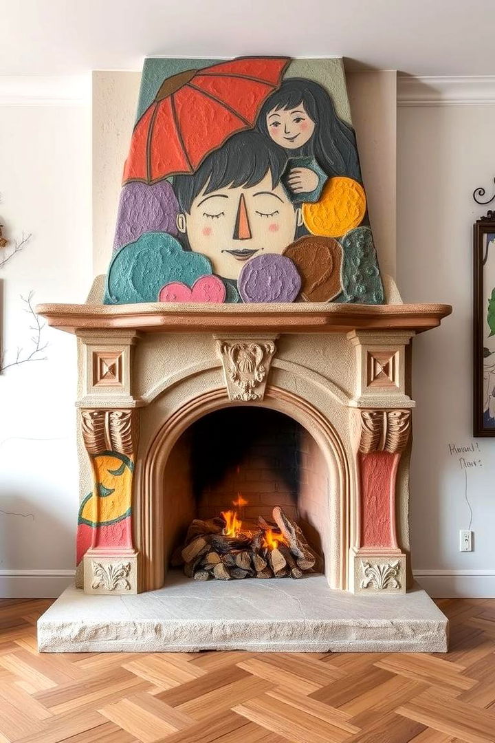 Artistic Stucco Mural Integration - 22 Stucco Fireplace Ideas