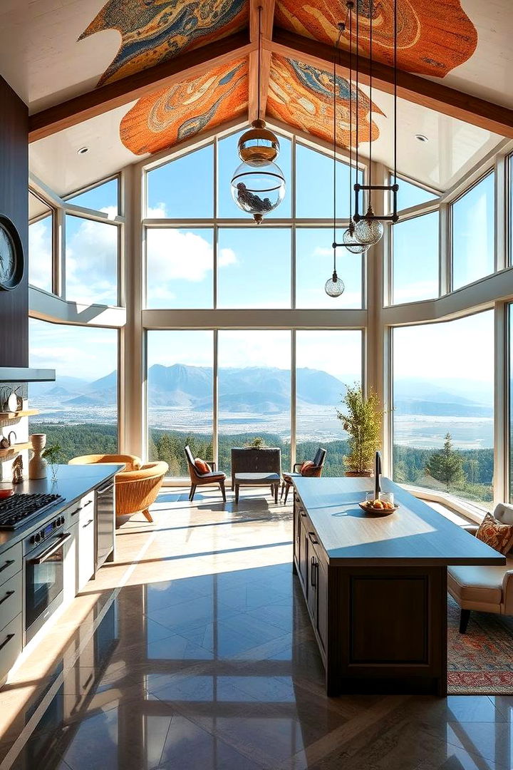 Artistic Sunroom Kitchen with Panoramic Views - 22 Sunroom Kitchen Ideas