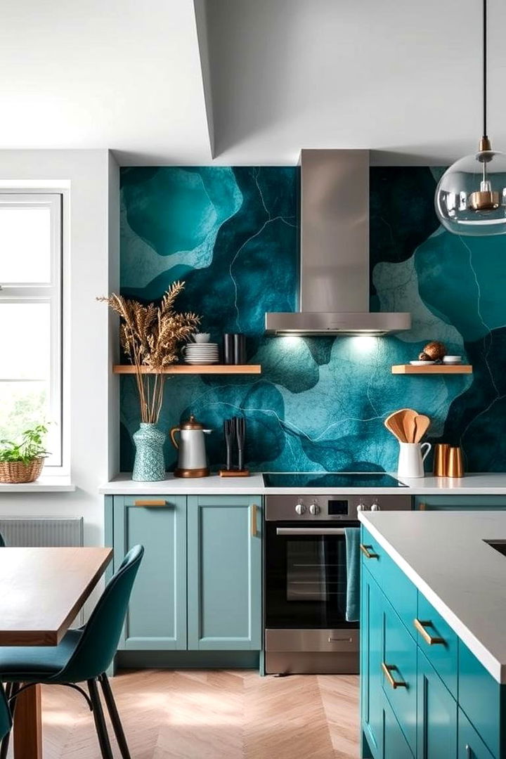 Artistic Teal Murals - 22 Teal Kitchen Ideas