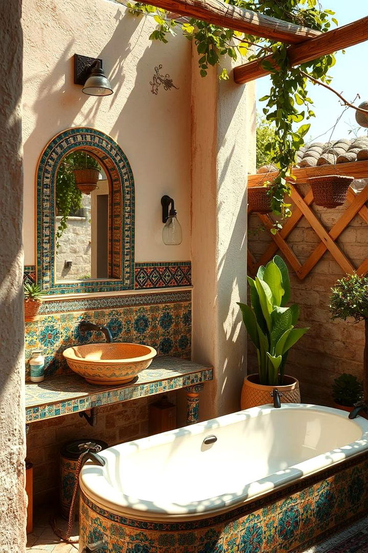 Artistic Tile Accents - 22 Rustic Outdoor Bathroom Ideas