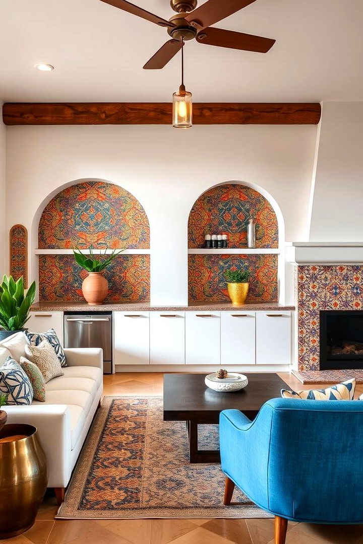 Artistic Tile Backsplashes and Accent Walls - 22 Spanish Style Living Room Ideas
