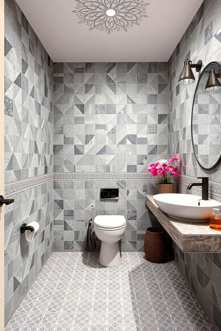 Artistic Tile Mosaics - 22 Grey Tile Bathroom Ideas