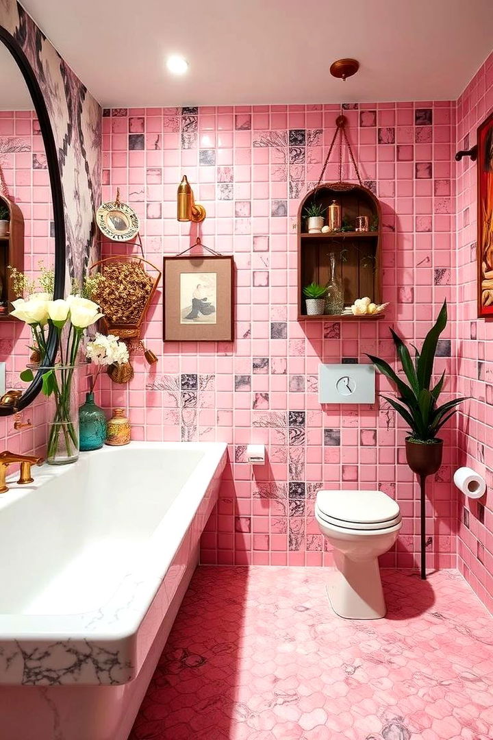 Artistic Tile Patterns - 22 Pink Tile Bathroom Ideas