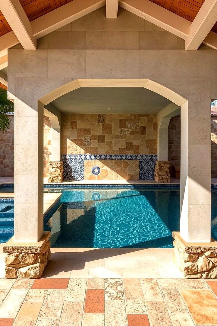 Artistic Tile and Stone Work - 22 Pool House With Outdoor Kitchen Ideas