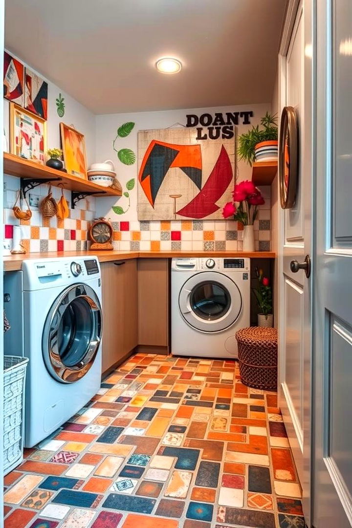 Artistic Touch with Brick Mosaic and Patterns - 22 Brick Floor Laundry Room Ideas