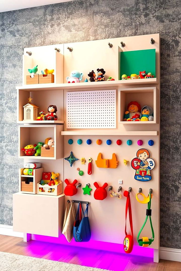 Artistic Toy Storage Wall for Bold Statements - 22 Living Room Toy Storage Ideas