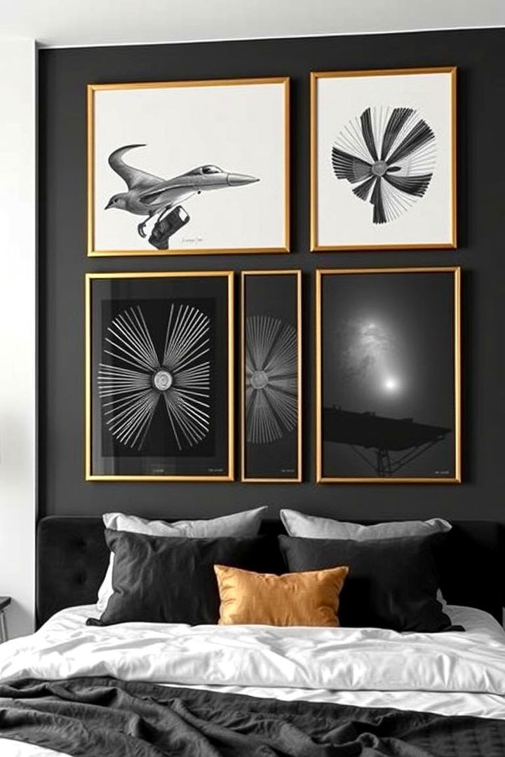 Artistic Wall Art Displays - 22 Black and Gold Bedroom Ideas