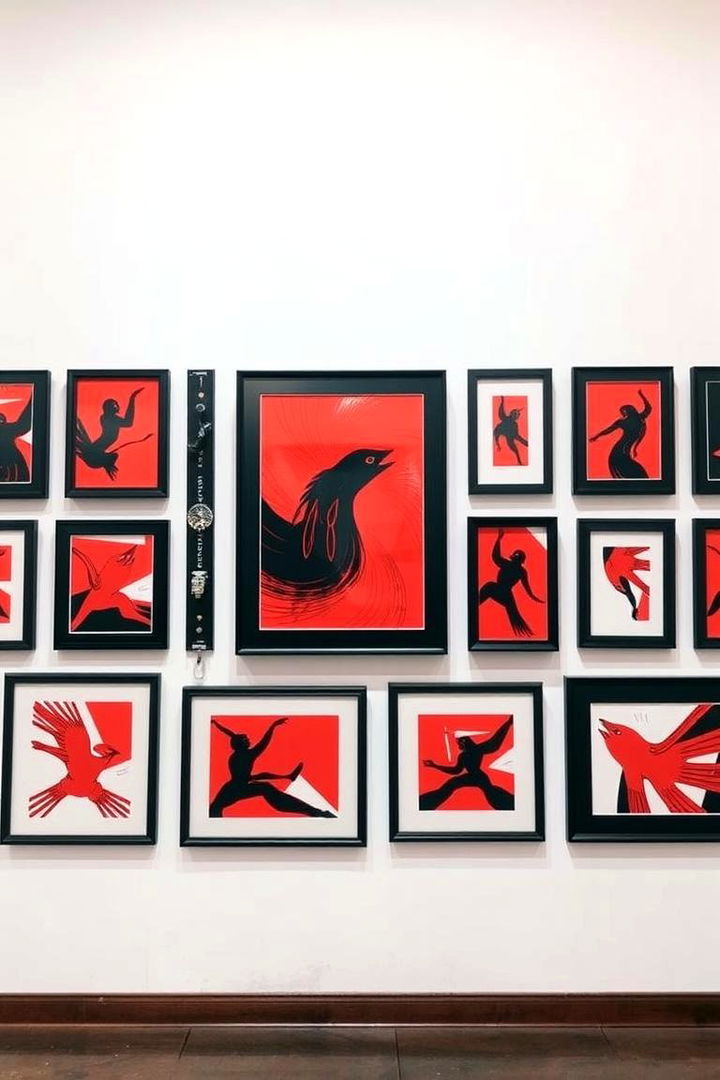 Artistic Wall Gallery - 22 red black and white bedroom ideas