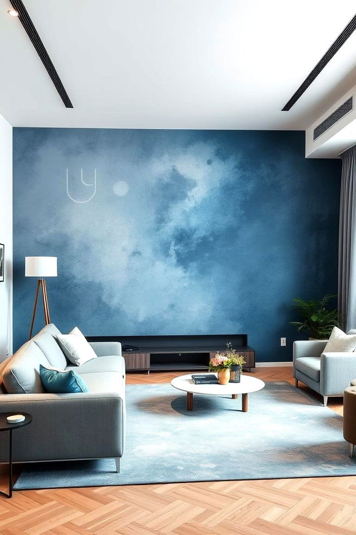Artistic Wall Mural Focus - 22 Blue and Grey Living Room Ideas