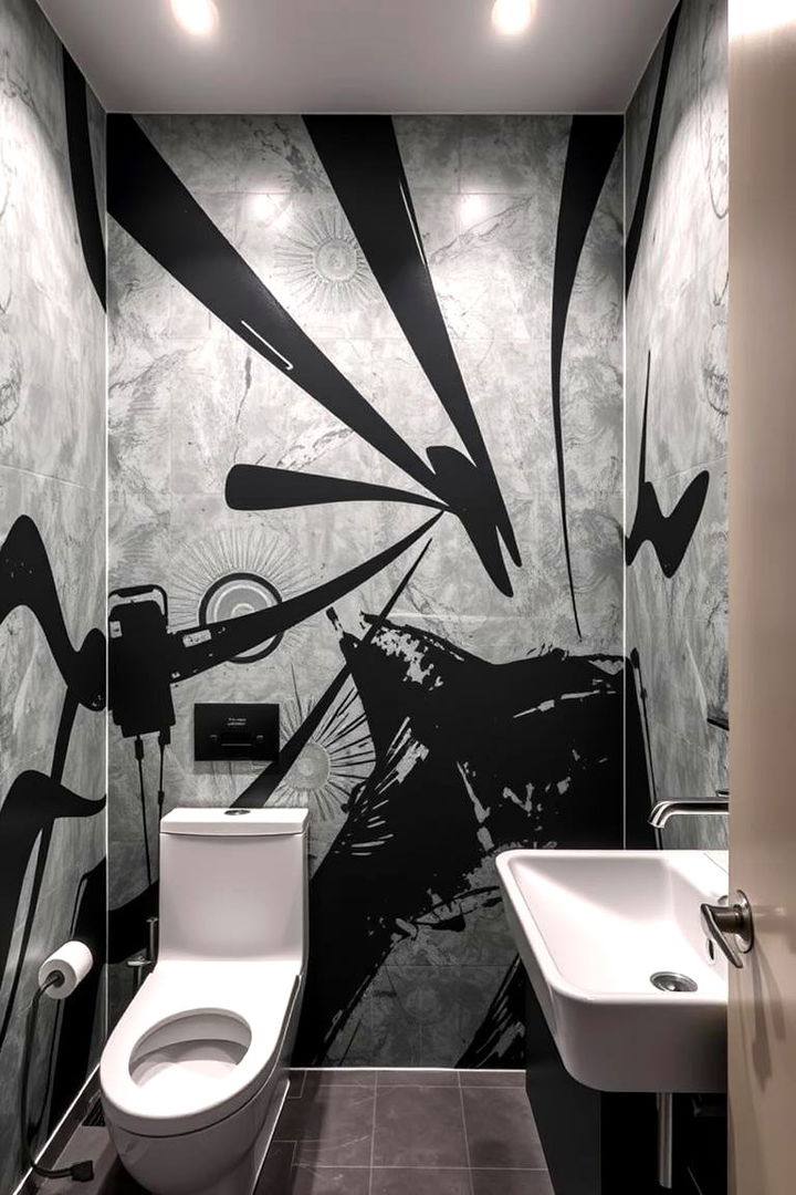 Artistic Wall Murals - 22 Black and Grey Bathroom Ideas