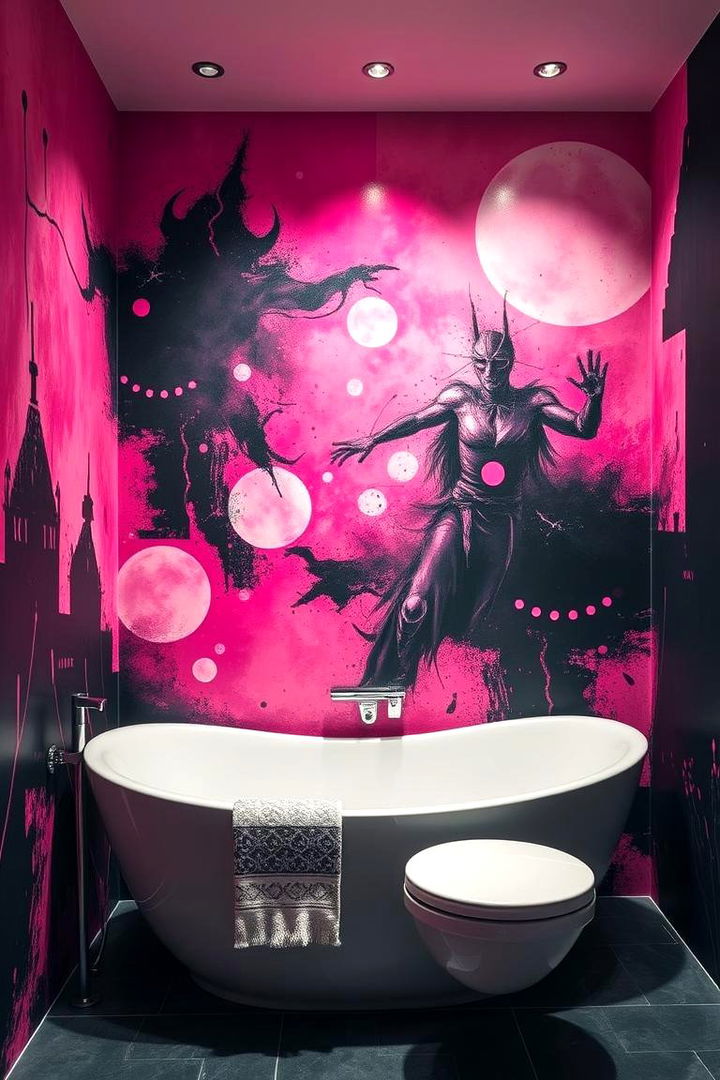 Artistic Wall Murals - 22 Pink and Black Bathroom Ideas