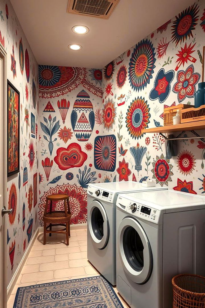 Artistic Wall Murals and Prints - 22 Boho Laundry Room Ideas