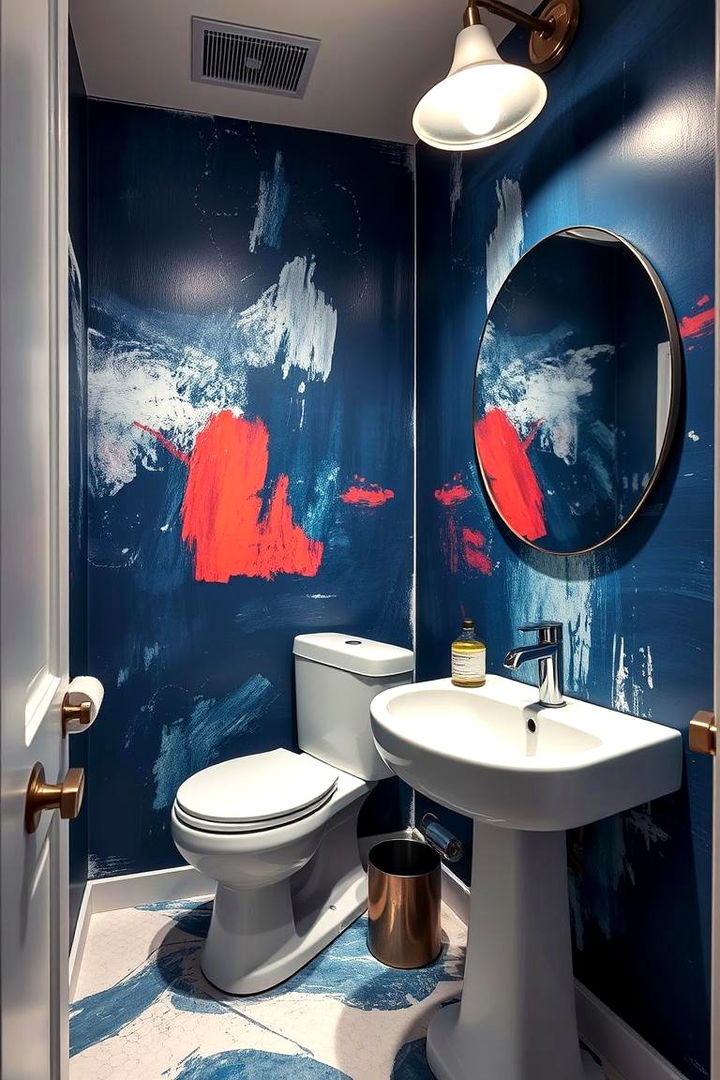 Artistic Wall Murals in Blue - 22 navy blue powder room ideas