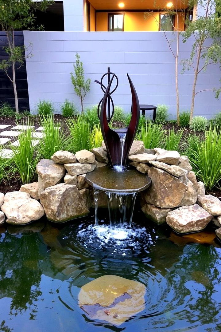 Artistic Water Sculpture Flow - 22 Small Pond Ideas With Waterfalls