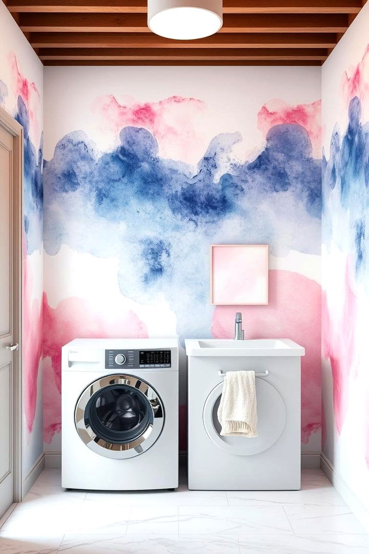 Artistic Watercolor Washes - 22 Laundry Room Wallpaper Ideas