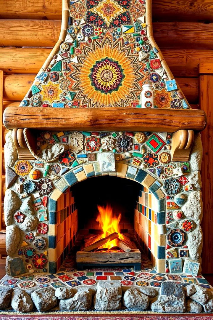 Artsy Mosaic Fireplace - 22 Cabin Fireplace Ideas