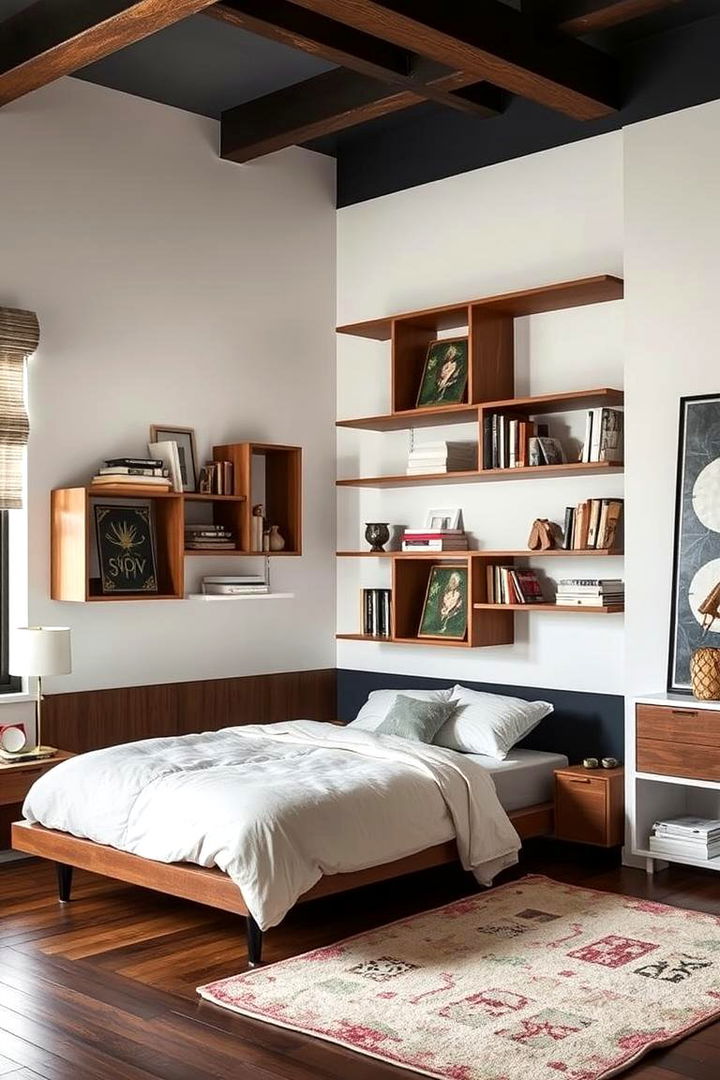 Asymmetrical Shelving Units for Visual Interest - 22 Bedroom Shelving Ideas