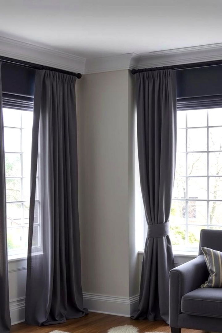 Atmospheric Window Treatments - 22 Navy Blue and Grey Living Room Ideas