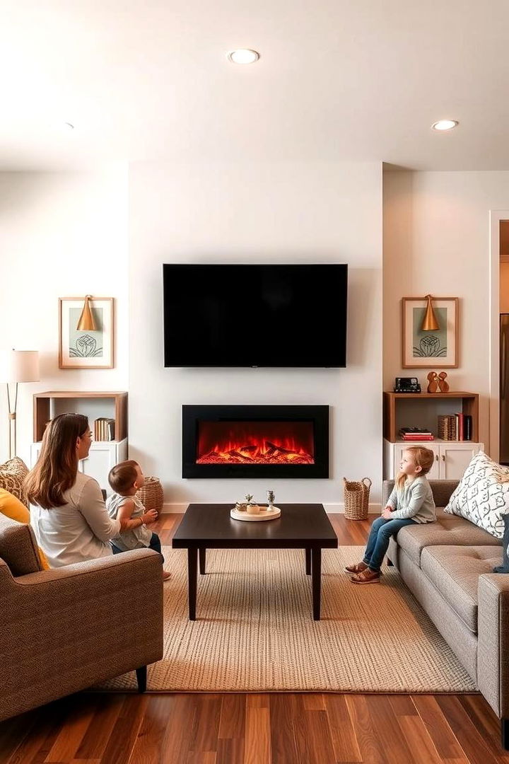 Attractive Layouts for Family Rooms - 22 Electric Fireplace Ideas With Tv Above