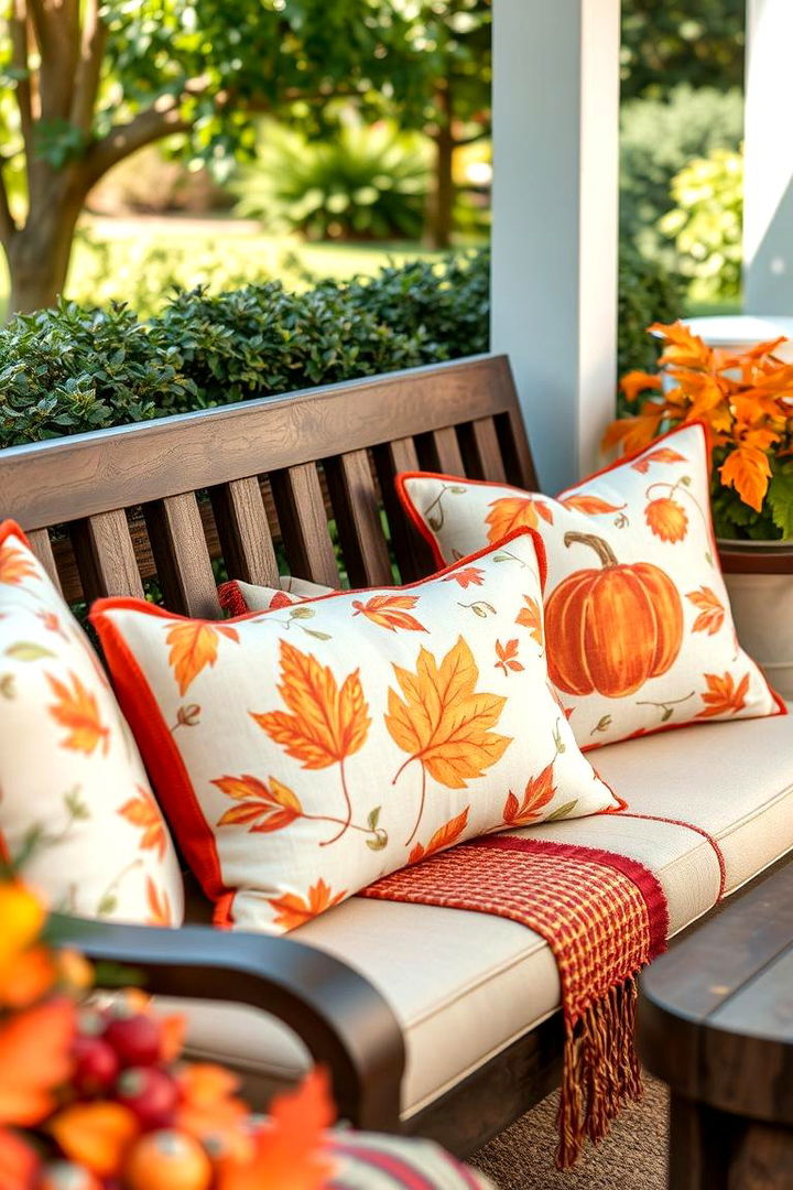 Autumn Themed Outdoor Cushions - 22 fall outdoor decorating ideas