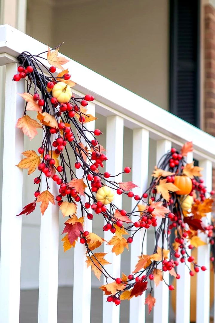 Autumnal Garland Over Porch Railings - 22 Fall Porch Decor Ideas
