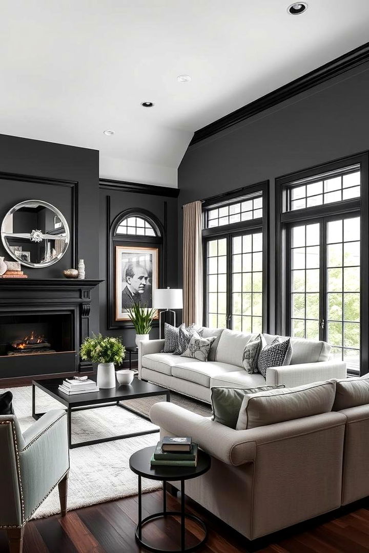 Balanced Color Dynamics - 22 living room grey walls black trim