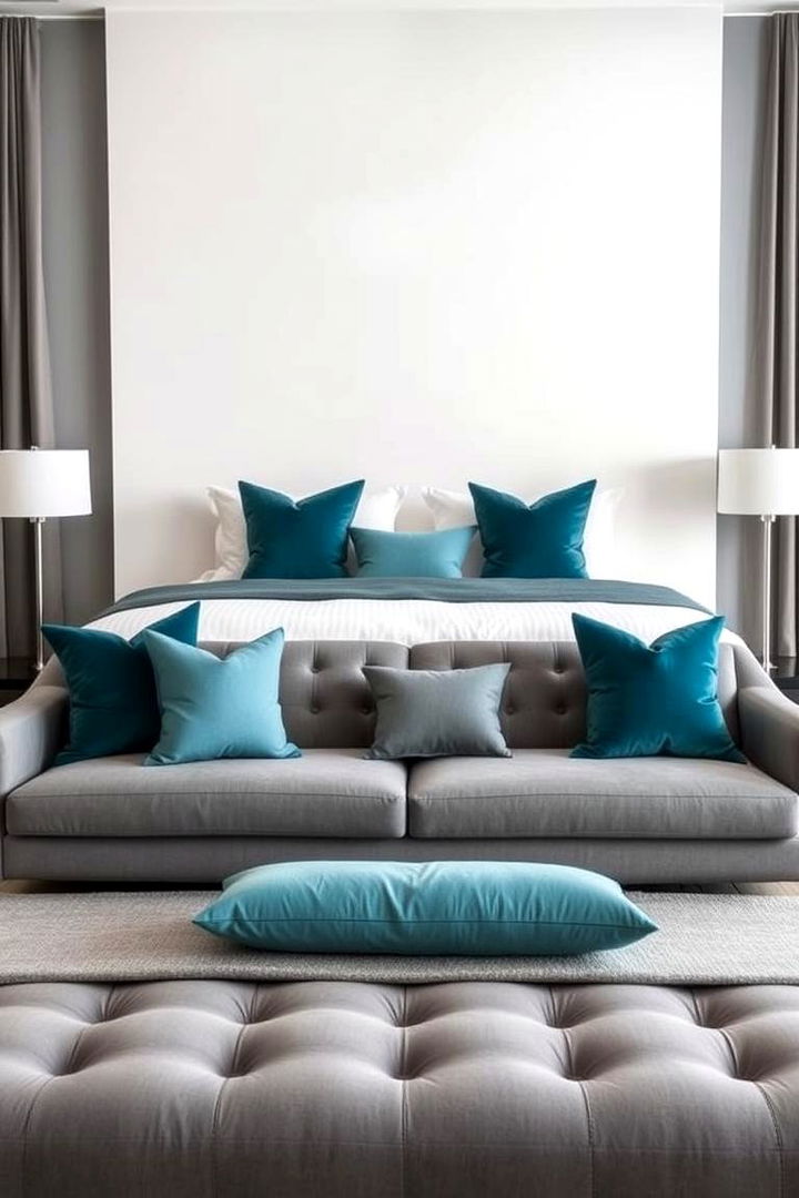Balanced Furniture Arrangement - 22 Teal and Grey Bedroom Ideas