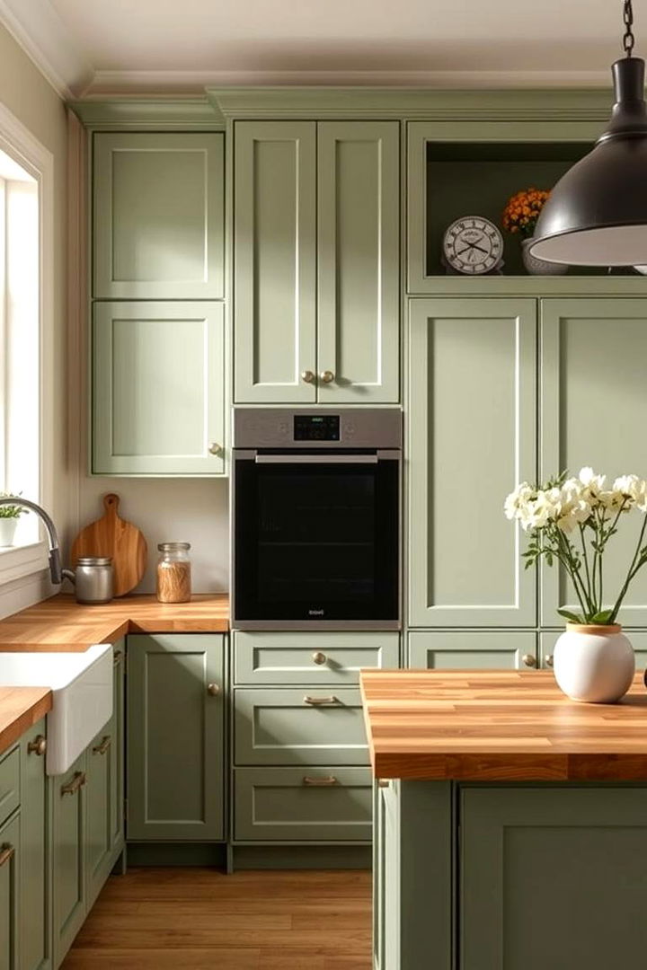 Balancing Form and Function - 22 Sage Green Kitchen Cabinets With Butcher Block Countertops
