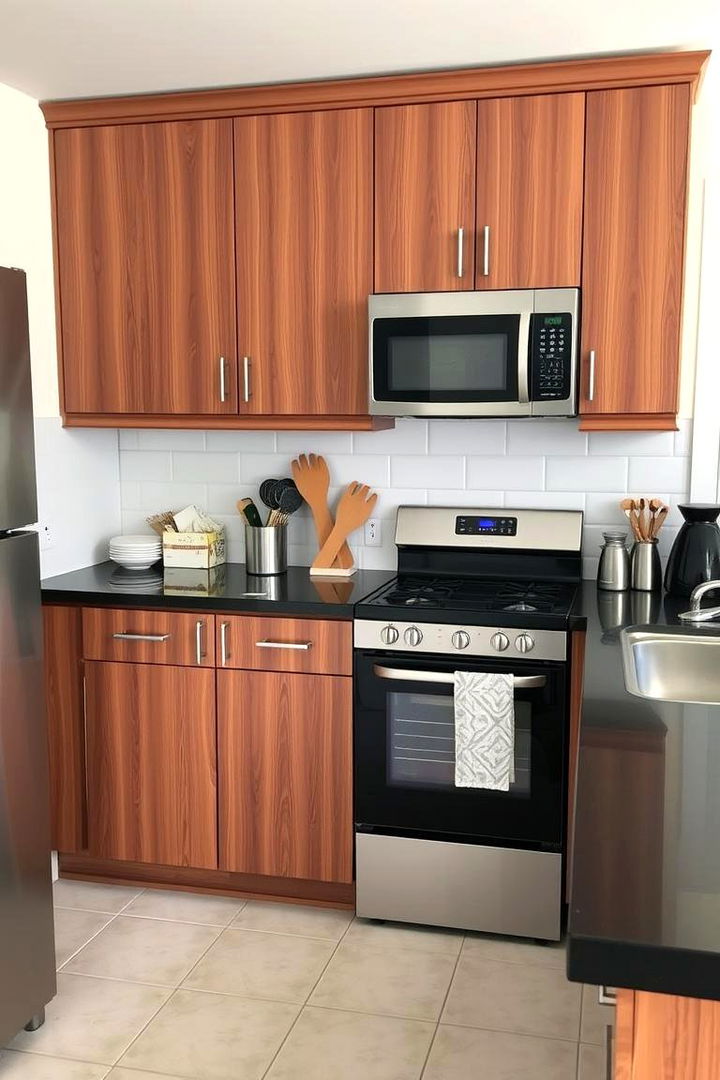 Balancing Functionality with Flair - 22 Brown Kitchen Cabinets With Black Countertops