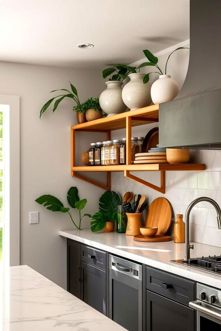 Bamboo Open Shelving - 22 Tropical Kitchen Ideas