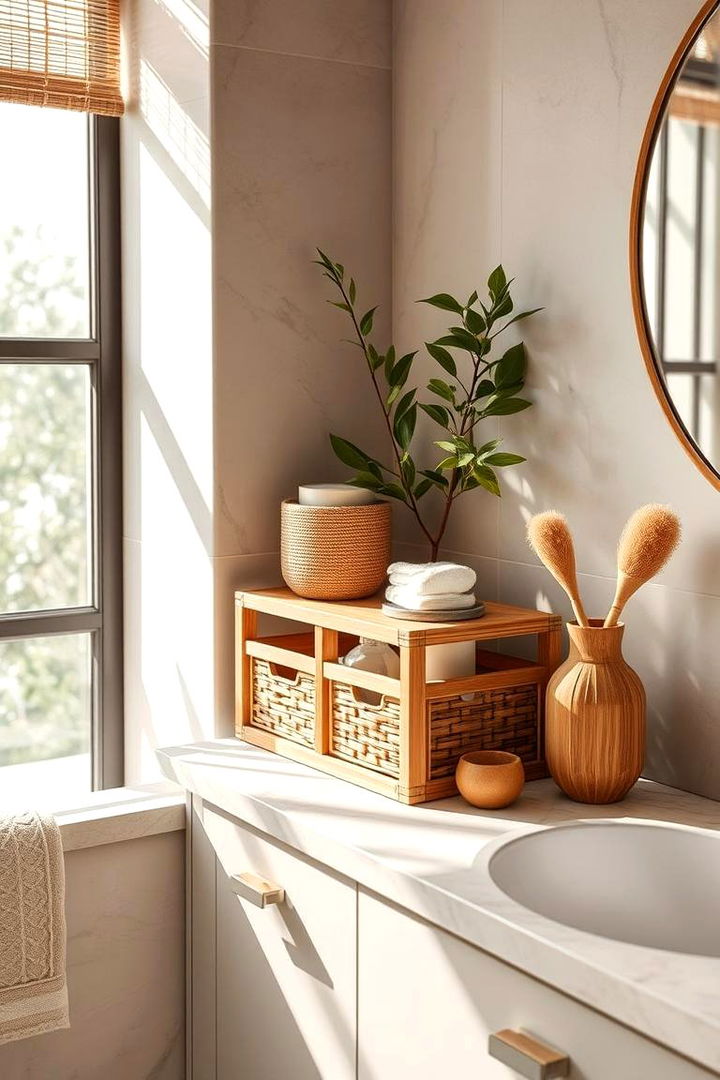 Bamboo Storage Elements for Natural Charm - 22 Bathroom Counter Organization Ideas