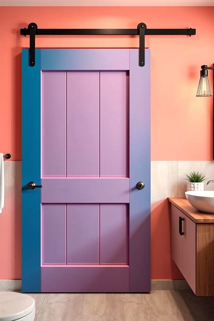Barn Door with Bold Color Pop - 22 Bathroom Barn Door Ideas