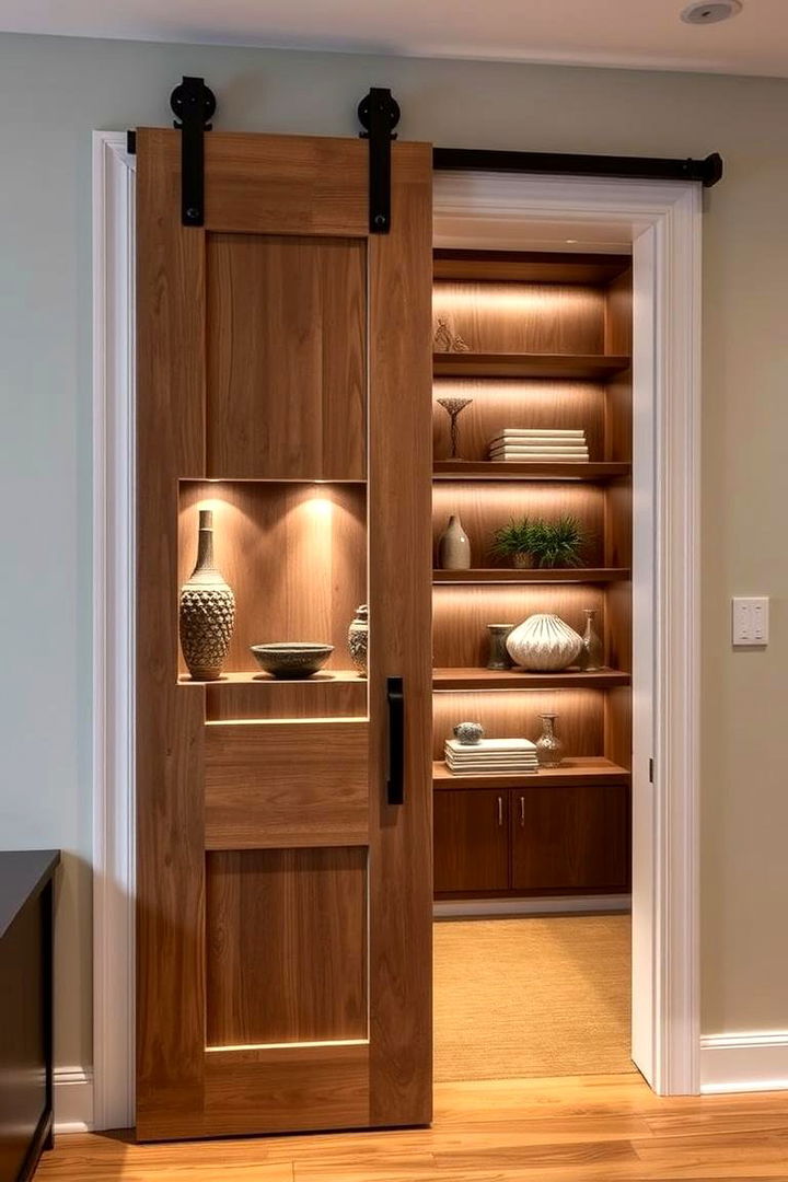 Barn Door with Integrated Shelf Display - 22 Bathroom Barn Door Ideas