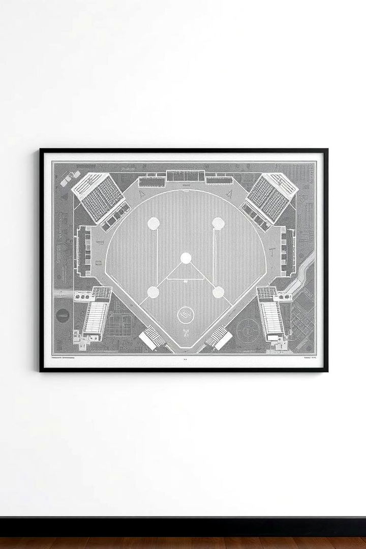 Baseball Field Blueprint Wall Art - 22 Baseball Room Decor Ideas