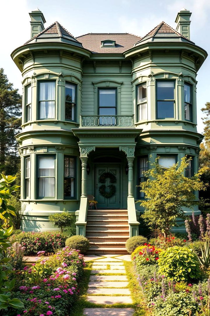 Basil Inspired Modern Revival - 22 Green Victorian House Colors