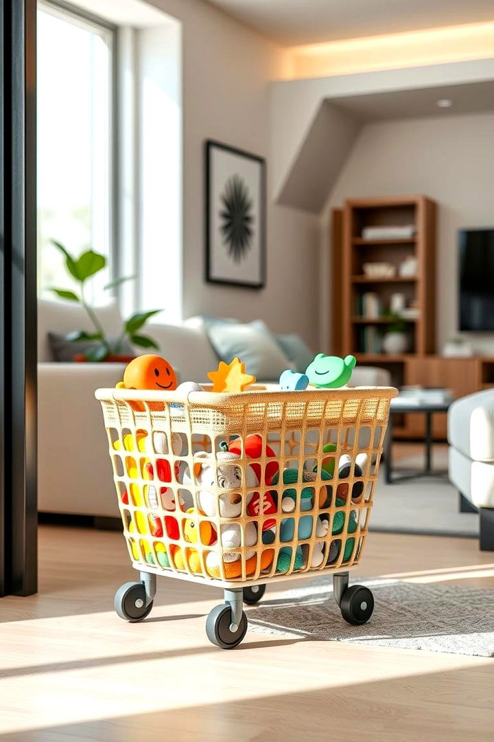 Basket on Wheels for Mobile Storage Solutions - 22 Living Room Toy Storage Ideas
