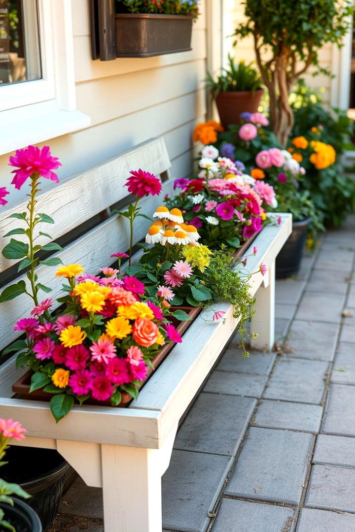 Bench with Built In Planters - 22 Garden Bench Ideas