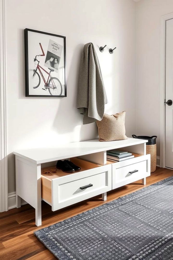 Bench with Drawer Storage - 22 Entryway Bench Ideas